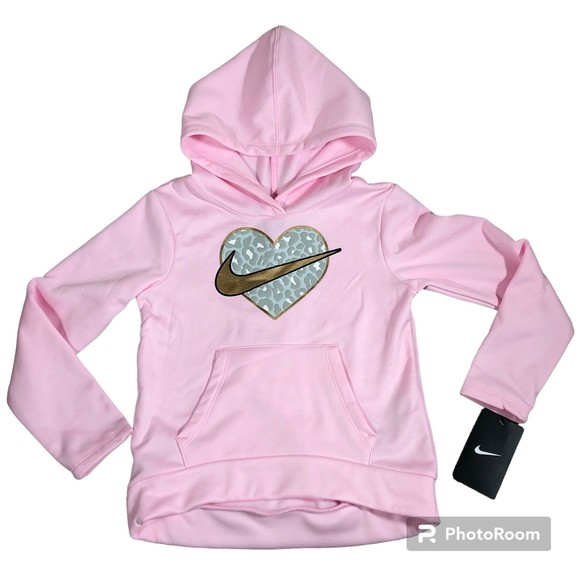 NWT NIKE girls fleece leopard print graphic pullover hoodie pink size 6X i30